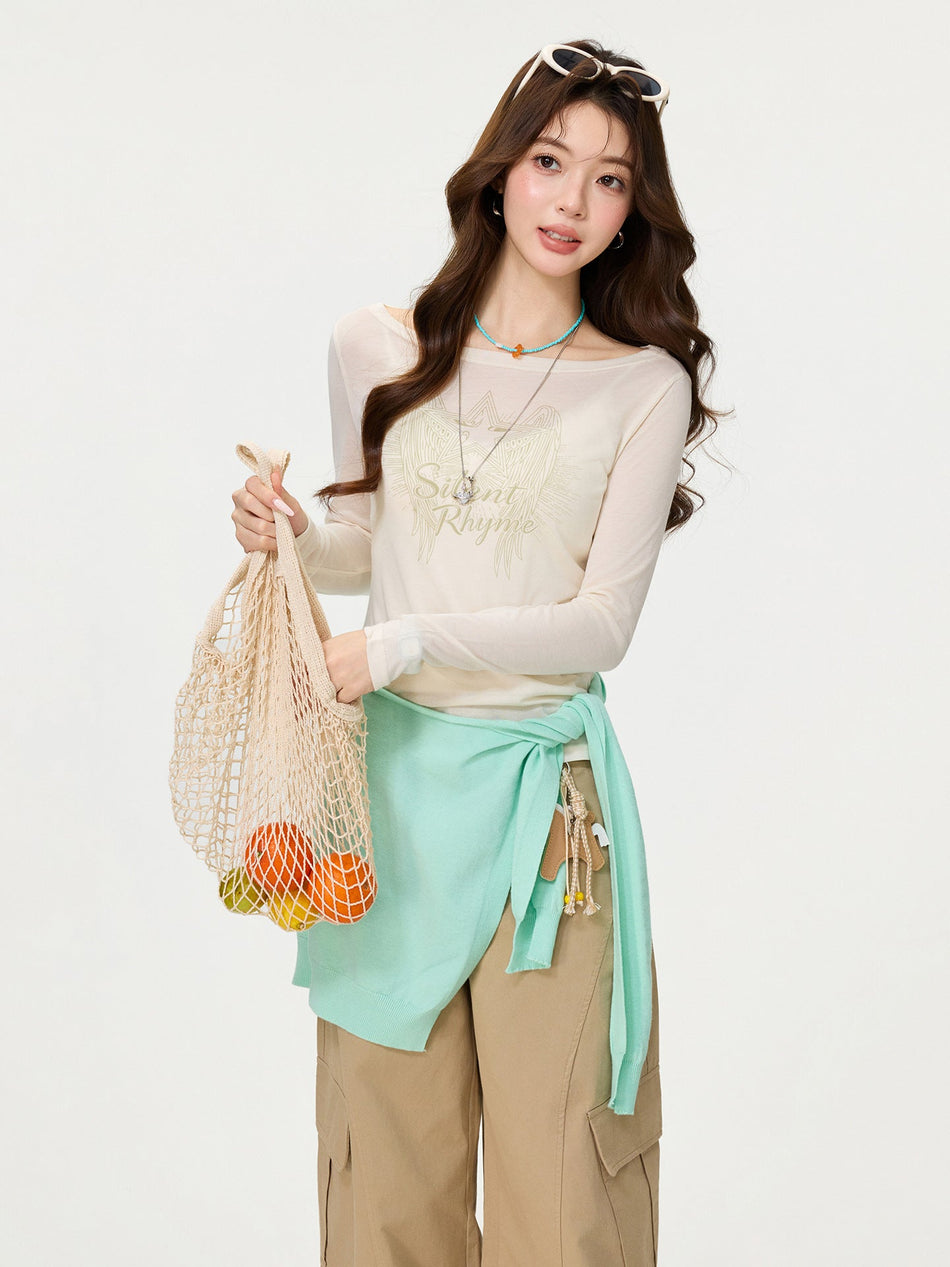 Korean Off Shoulder Slim Fit Long Sleeve Top