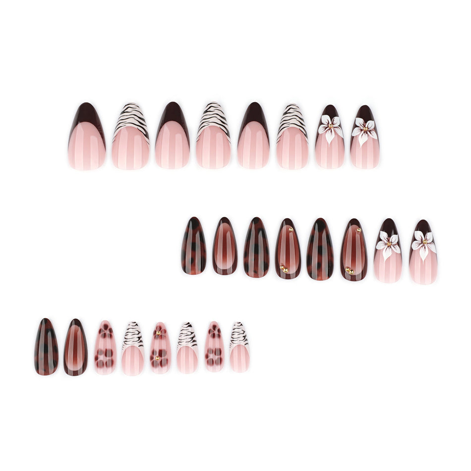 Red French Zebra Nails – Leopard Pattern Set