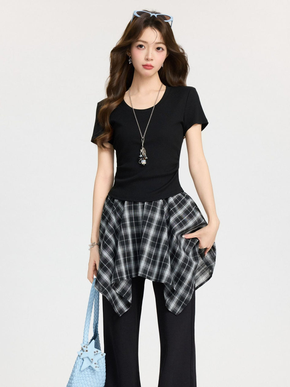Black U Neck Pleated Slim Fit Top