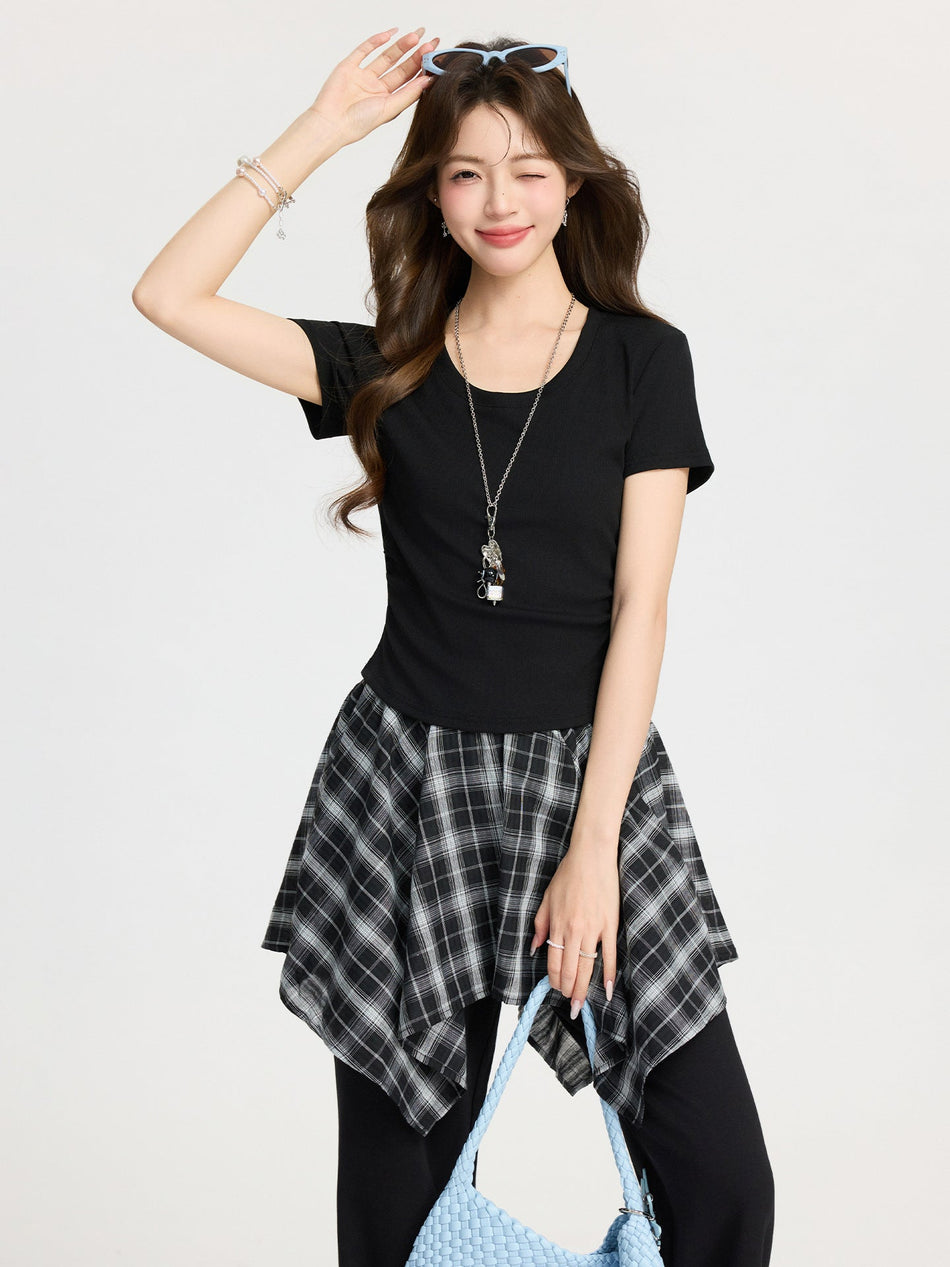 Black U Neck Pleated Slim Fit Top