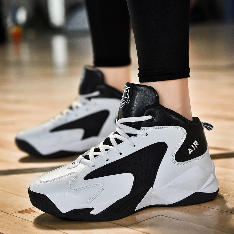 High-Top Leather Sneakers – Thick Sole Trendy Fit