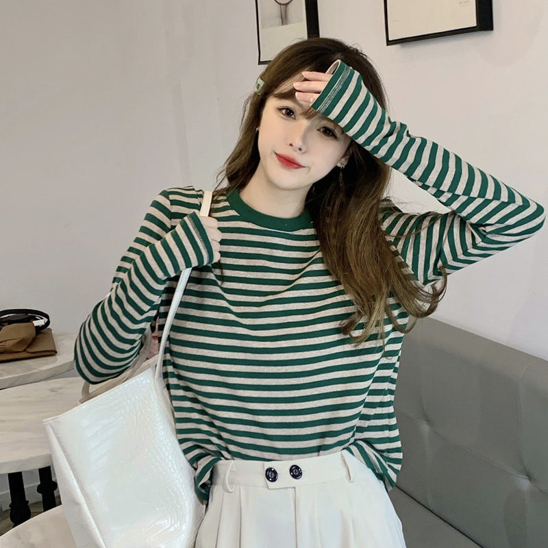 Striped Color Block Loose Long Sleeve T Shirt