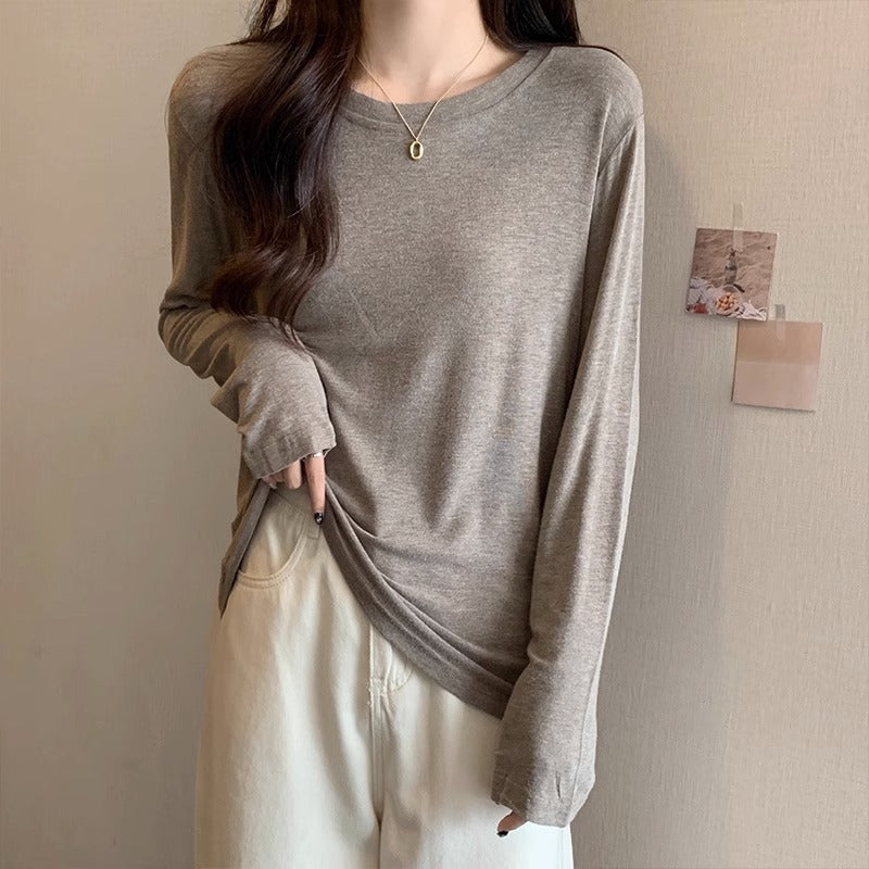 Solid Color Long Sleeve Loose Slim Fit T Shirt