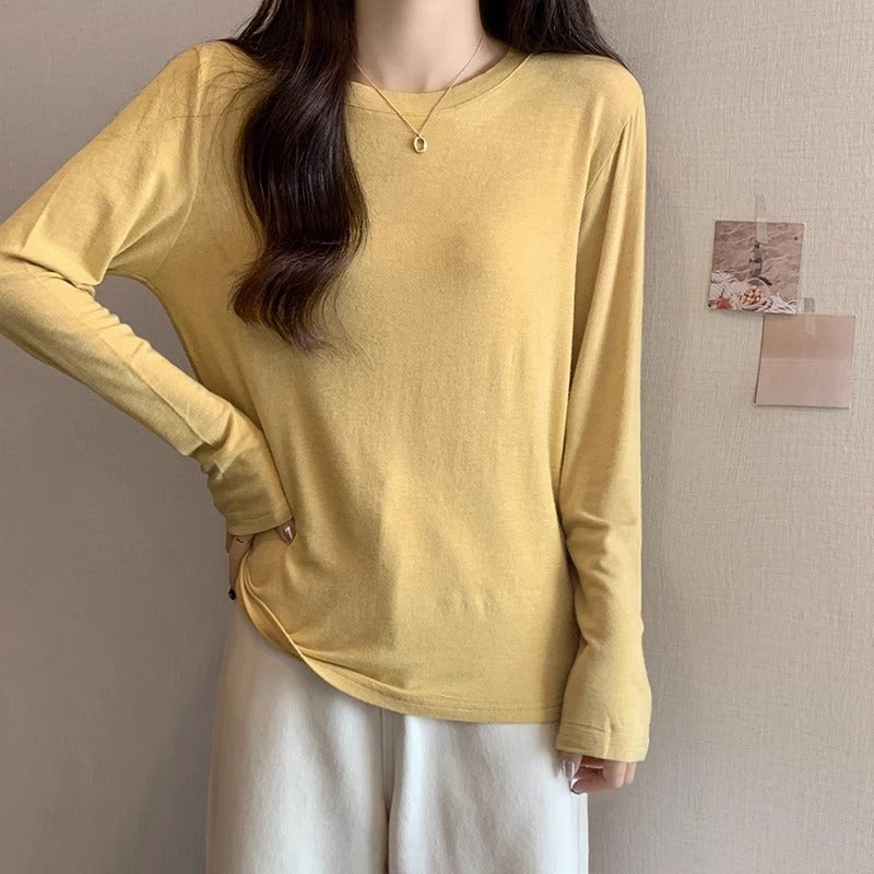 Solid Color Long Sleeve Loose Slim Fit T Shirt