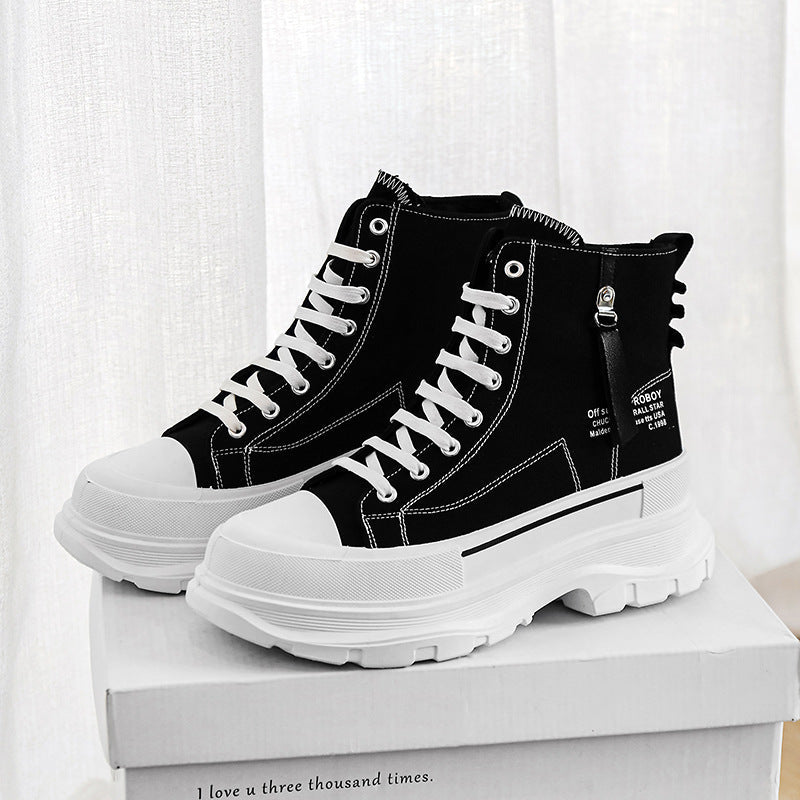 Men’s High-Top Canvas Sneakers – Thick Sole Height Boost
