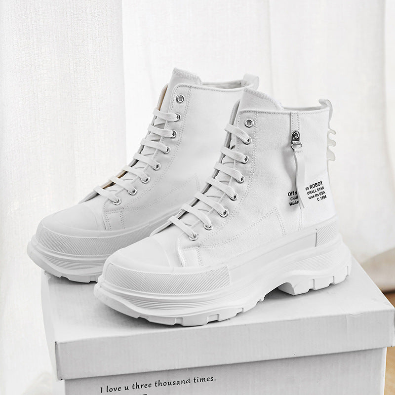 Men’s High-Top Canvas Sneakers – Thick Sole Height Boost