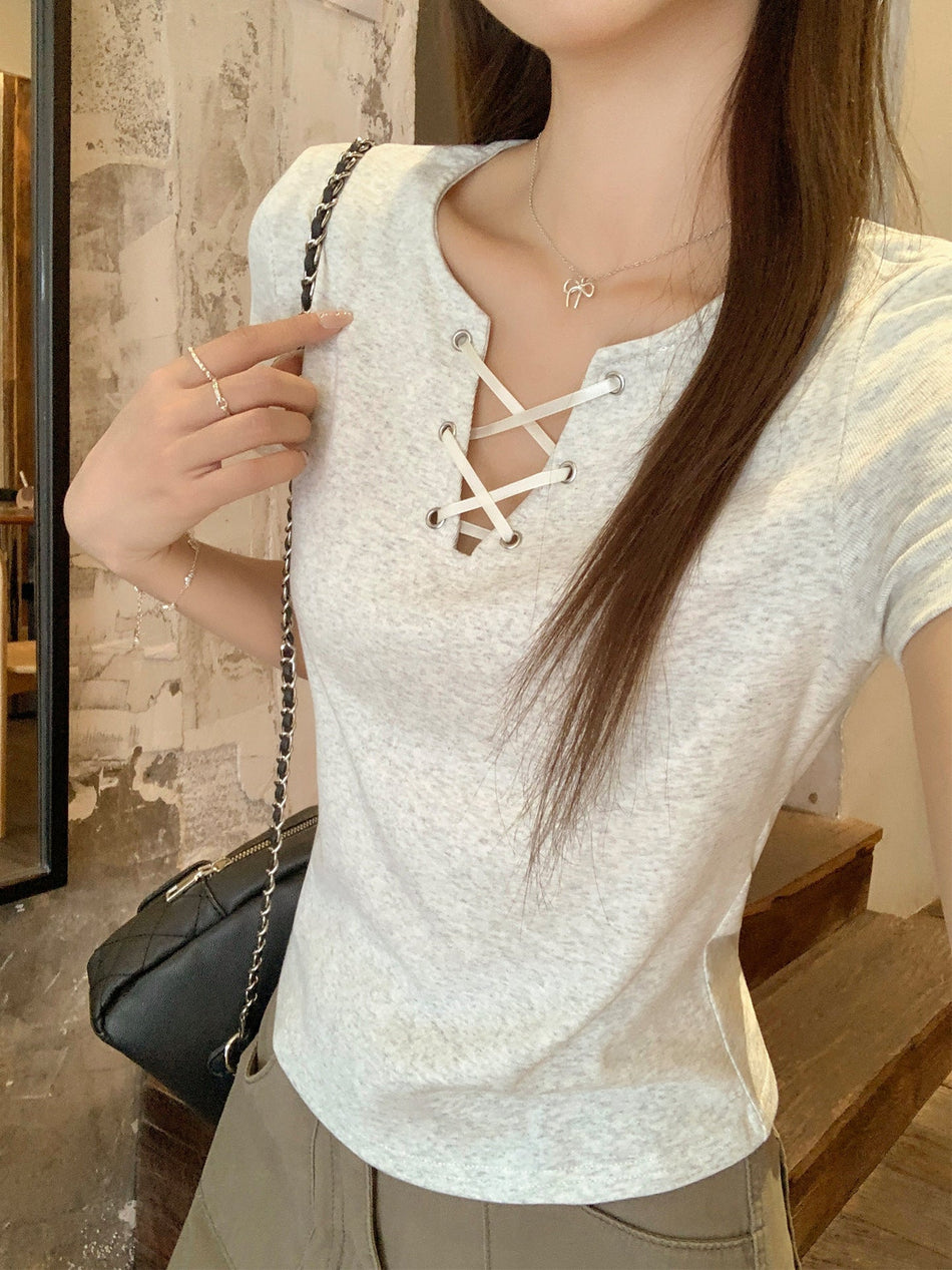 Retro Lace-Up Slim Fit Summer Women Top