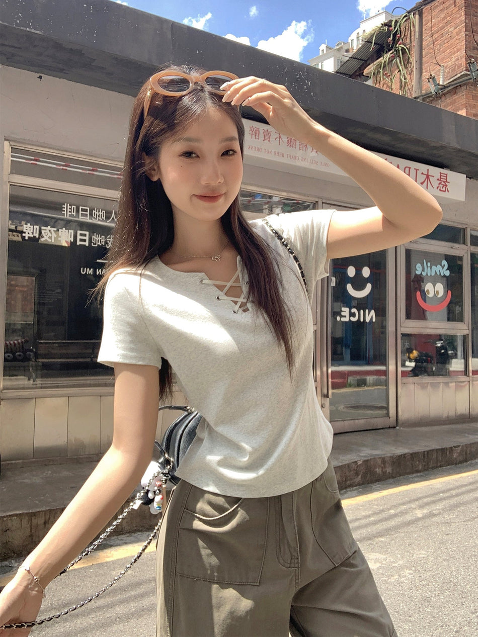 Retro Lace-Up Slim Fit Summer Women Top