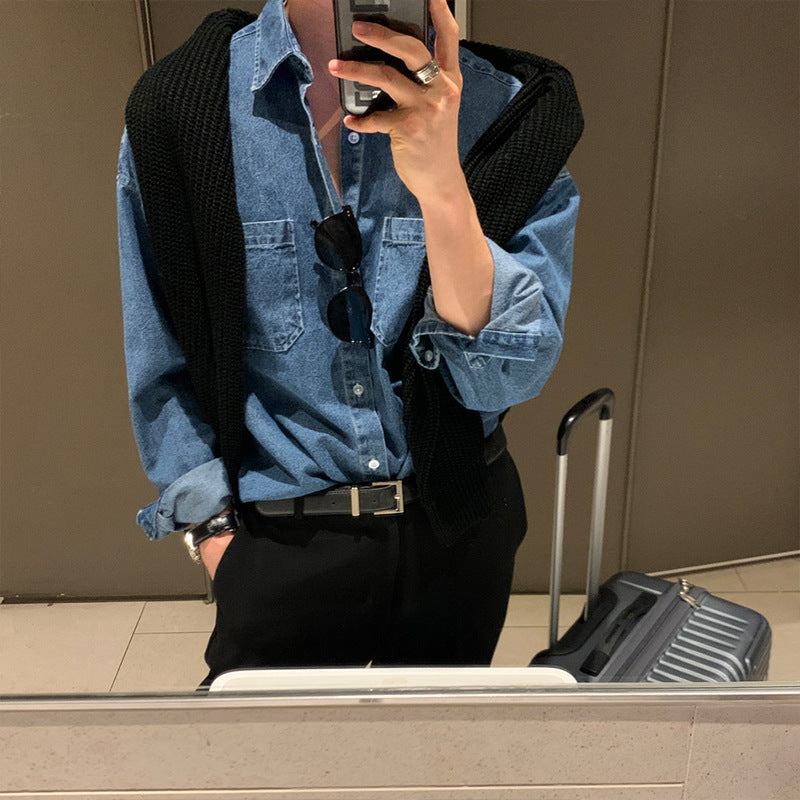 Men’s Dark Blue Denim Shirt – British Yuppie Style
