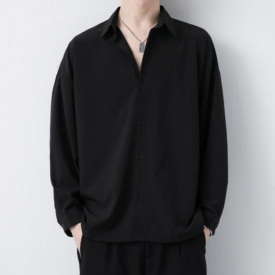 Men’s Korean Style No-Iron Shirt – Black & White Casual