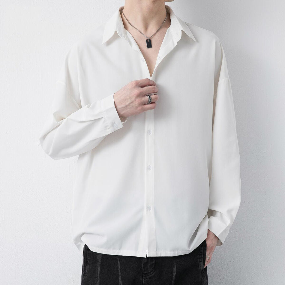 Men’s Korean Style No-Iron Shirt – Black & White Casual