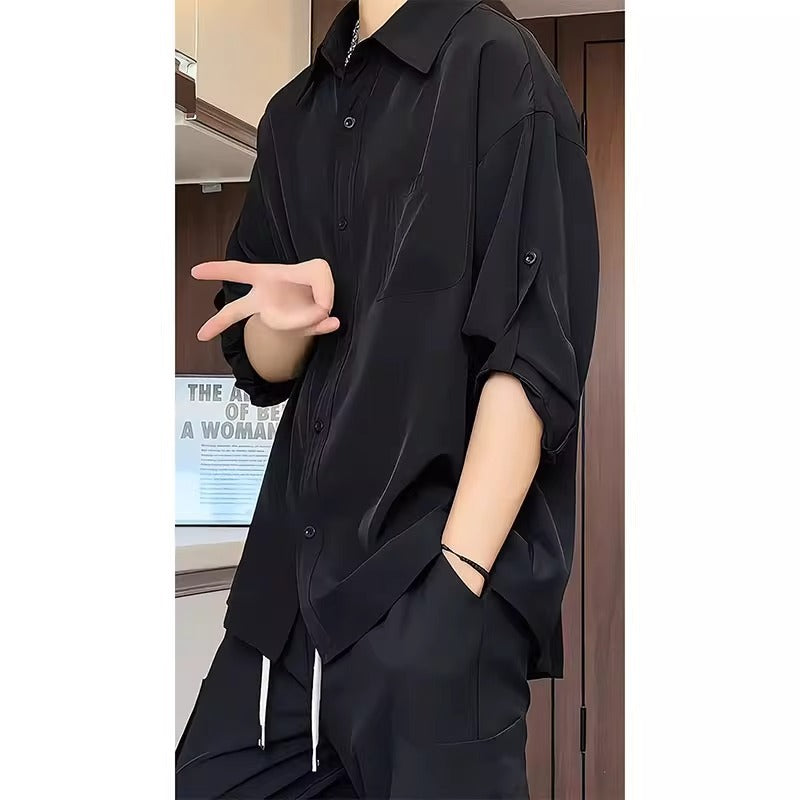 Men’s Ice Silk 3/4 Sleeve Shirt – Early Autumn Style