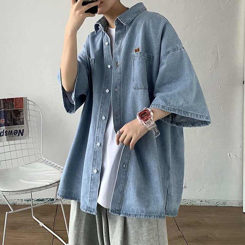 Men’s Short Sleeve Denim Shirt – Casual Street Style