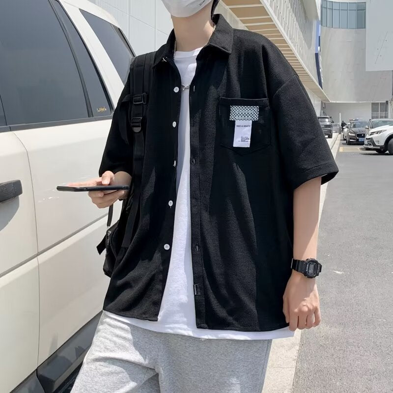 Men’s Waffle Short Sleeve Shirt – Japanese Style Casual