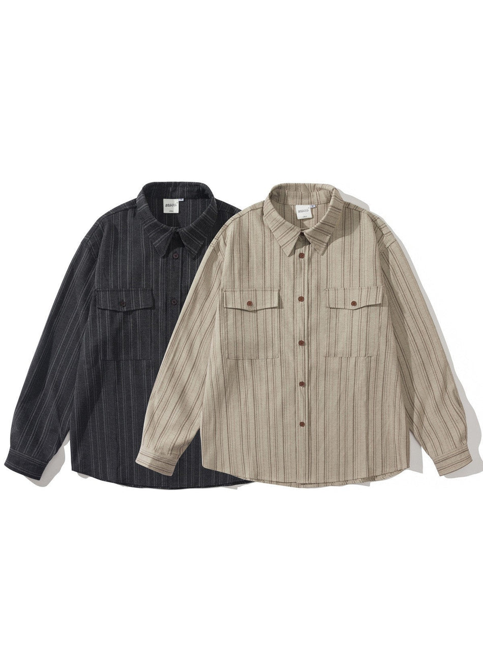 Khaki Striped Long Sleeve Shirt – Vintage Cityboy Style