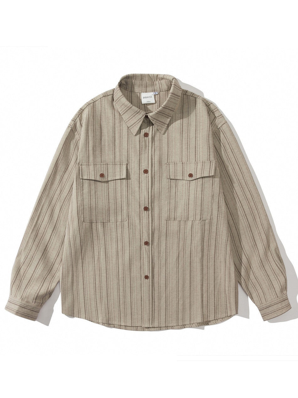Khaki Striped Long Sleeve Shirt – Vintage Cityboy Style