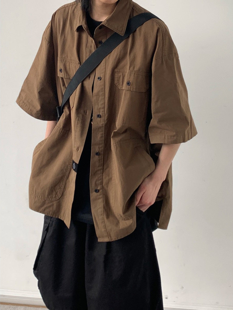 Brown Short Sleeve Work Shirt – Retro Japanese Style