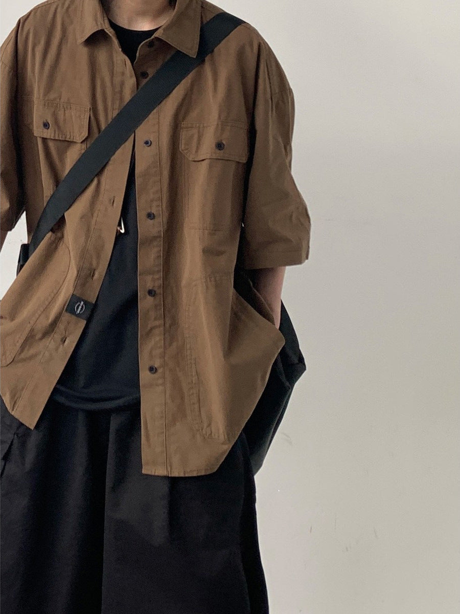 Brown Short Sleeve Work Shirt – Retro Japanese Style
