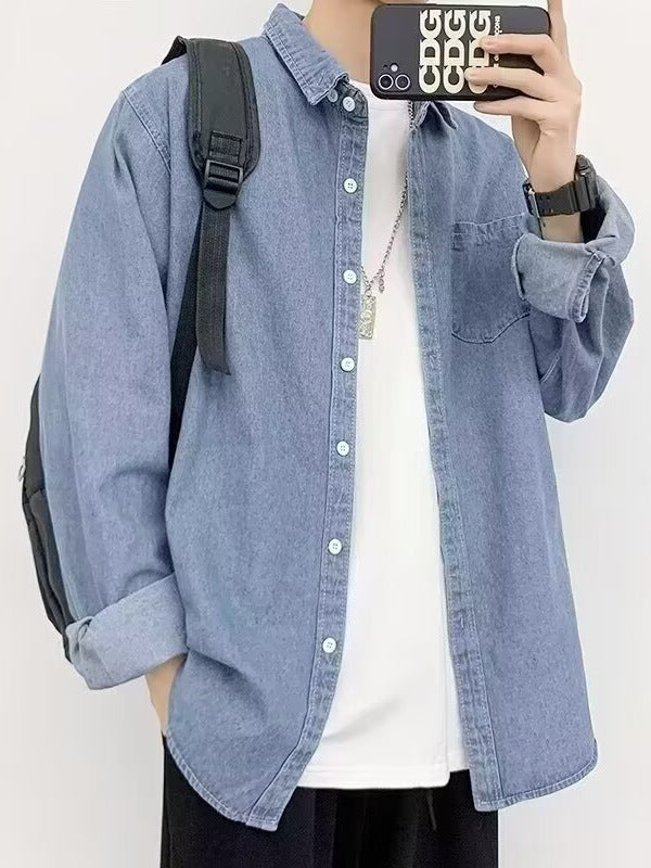 Men’s Denim Jacket Shirt – Korean Harajuku Style