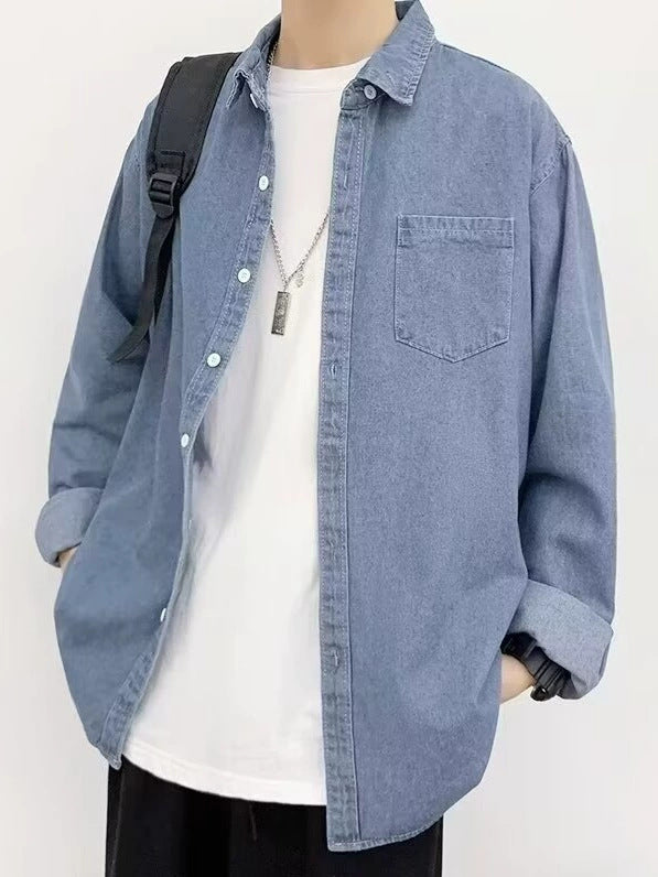Men’s Denim Jacket Shirt – Korean Harajuku Style