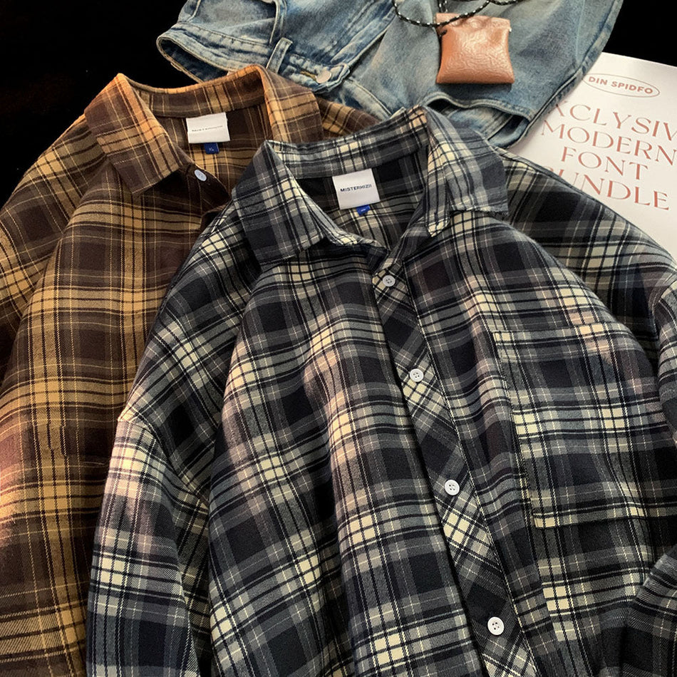 Men’s Plaid Long Sleeve Shirt – Hong Kong Style