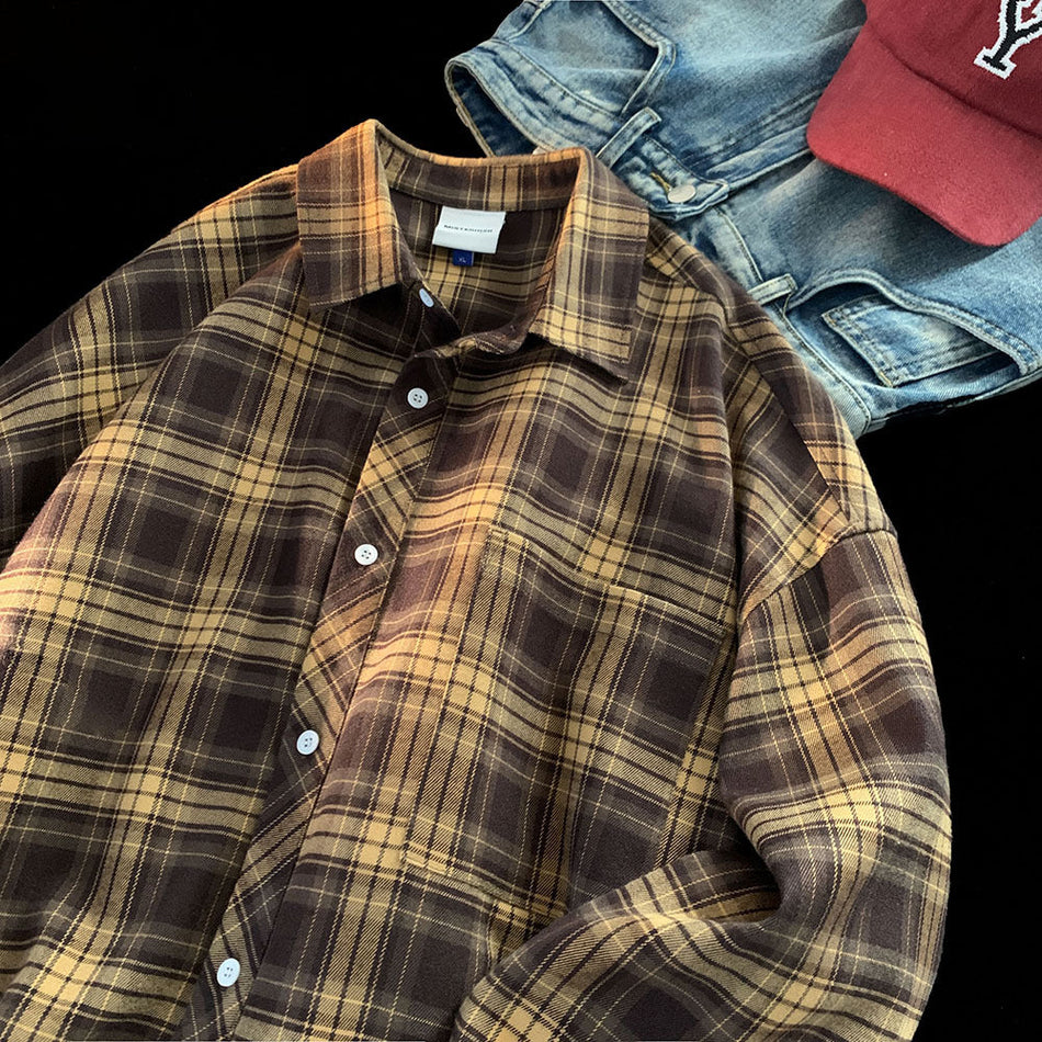 Men’s Plaid Long Sleeve Shirt – Hong Kong Style