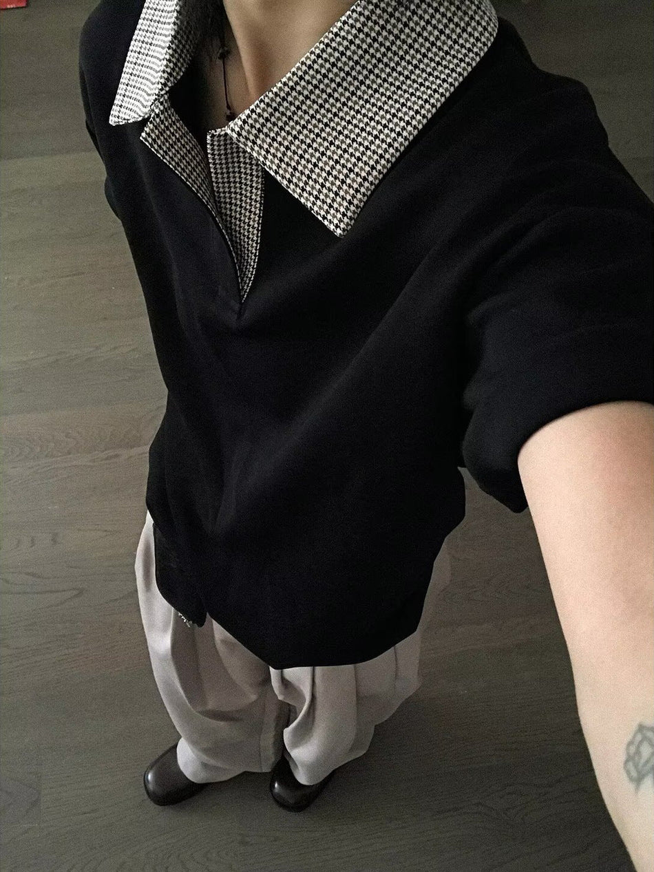 Men’s Houndstooth Polo T-Shirt – Casual Retro Style  Description: