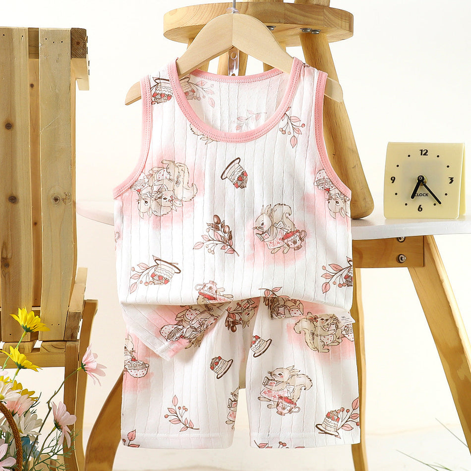 Kids Korean Summer Vest Set 2026 Cartoon Two-Piece