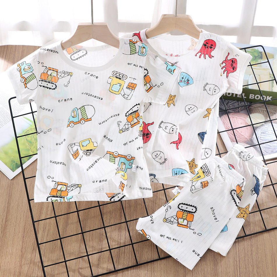 Kids Summer Short-Sleeve Pajamas Set 2026 Cotton