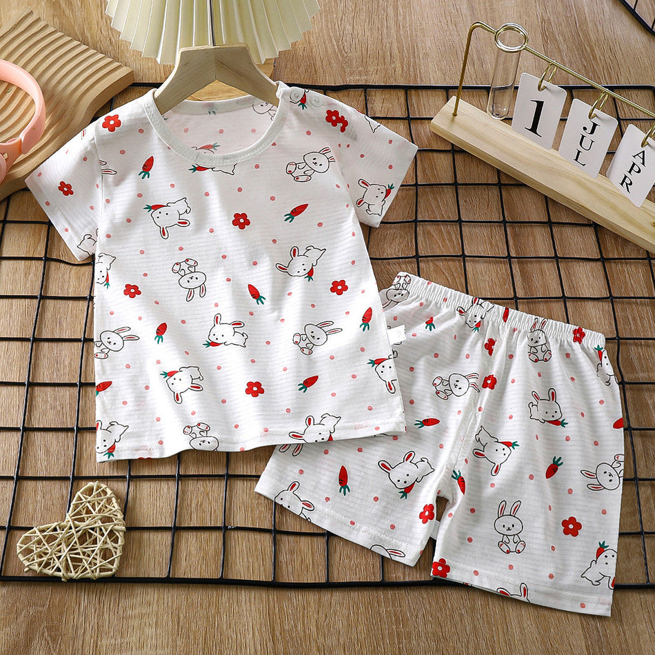Kids Summer Short-Sleeve Pajamas Set 2026 Cotton