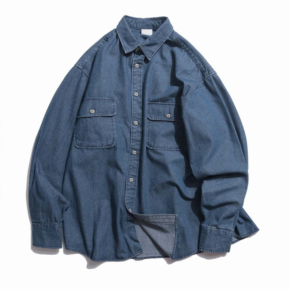 Men’s Washed Denim Shirt – Retro Workwear Style