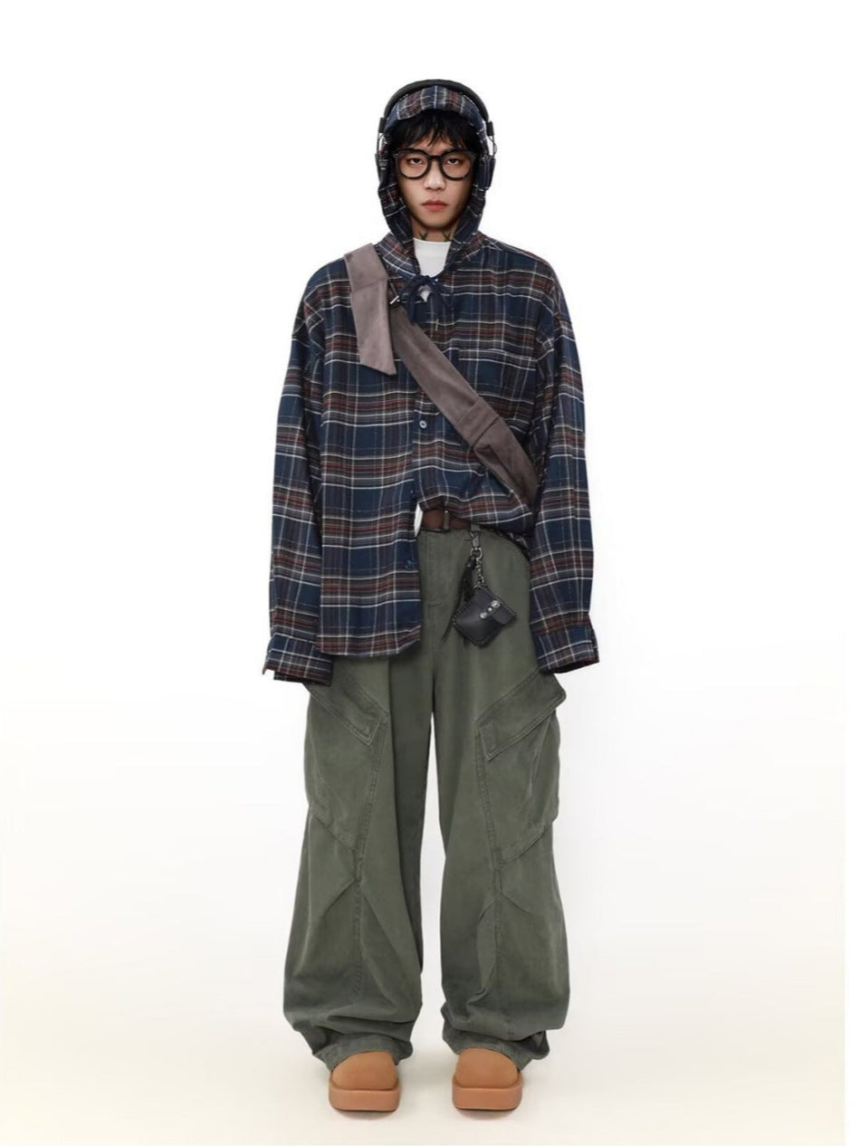 Men’s Retro Plaid Hooded Shirt – Street Style Jacket