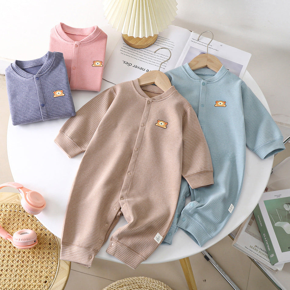 Baby Velvet Jumpsuit 2026 Striped Warm Pajamas