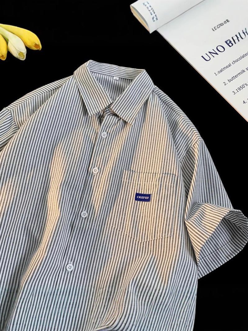 Men’s Striped Japanese Shirt – Retro Casual Couple Style