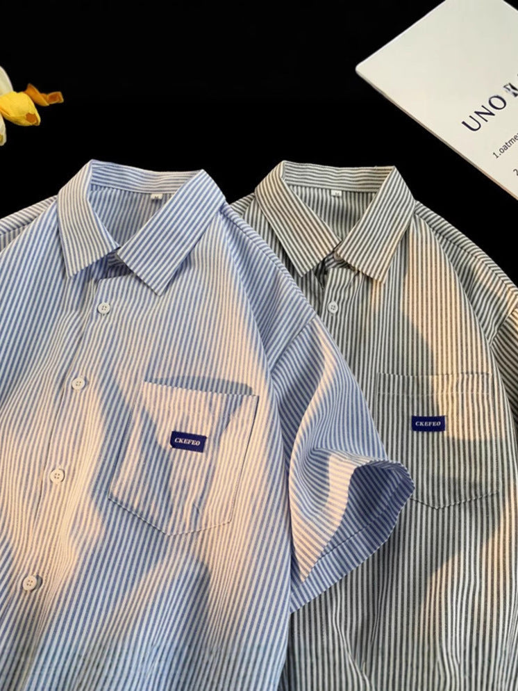 Men’s Striped Japanese Shirt – Retro Casual Couple Style