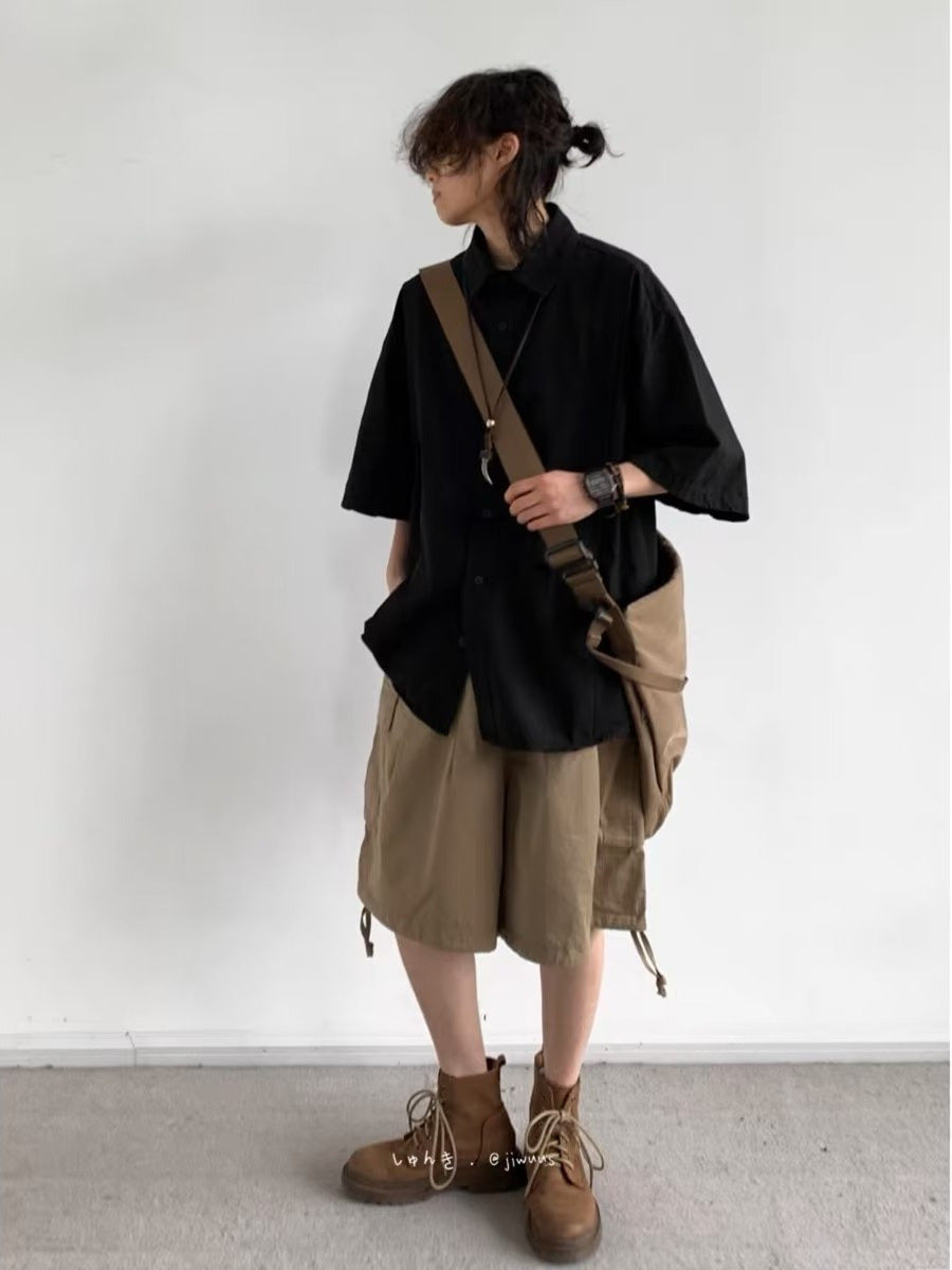 Men’s Khaki Workwear Shirt – Japanese Retro Casual