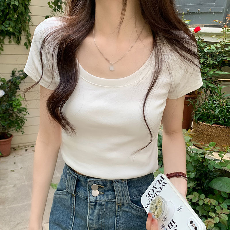 Solid Color Slim Fit Women Summer T-Shirt