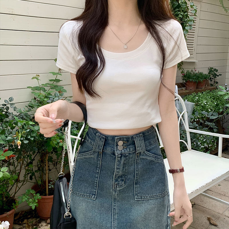 Solid Color Slim Fit Women Summer T-Shirt