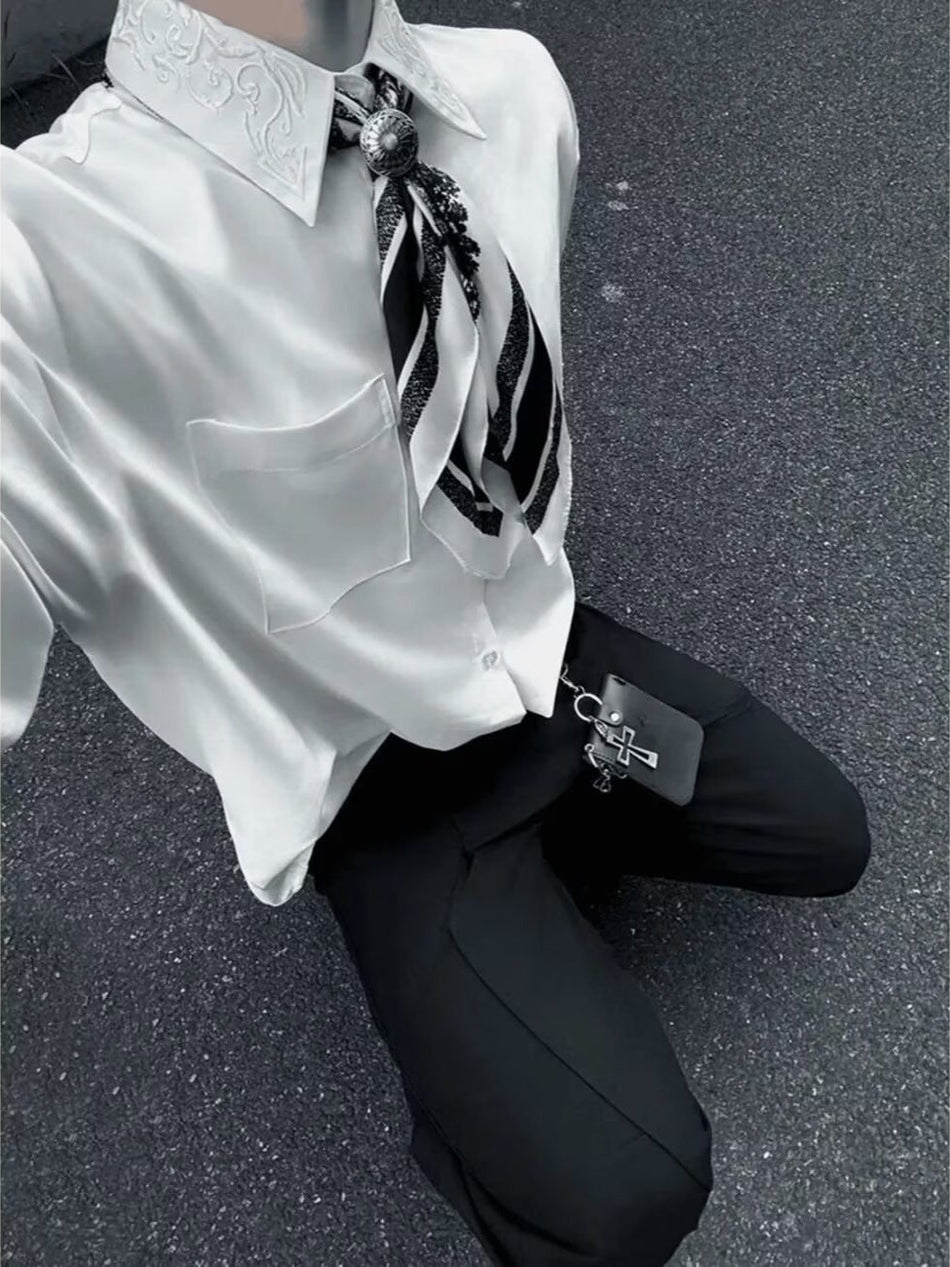 Men’s Floral Collar White Shirt – Non-Iron Premium
