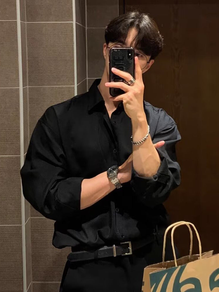 Men’s Black Draped Shirt – Light Mature Casual Style