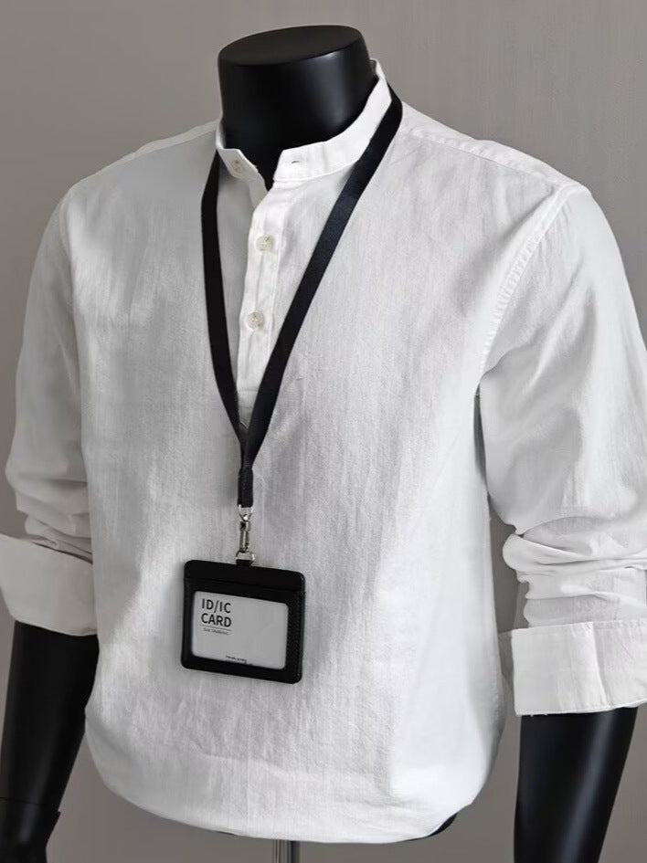 Men’s Black Henry Collar Shirt – Old Money Style