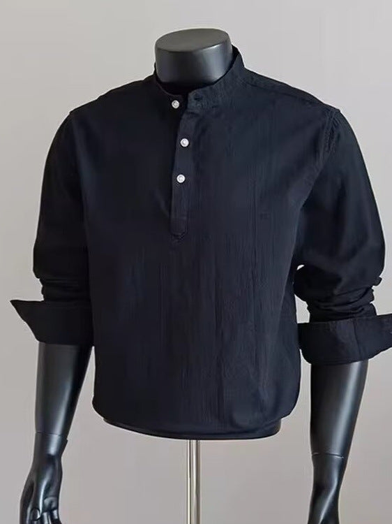 Men’s Black Henry Collar Shirt – Old Money Style