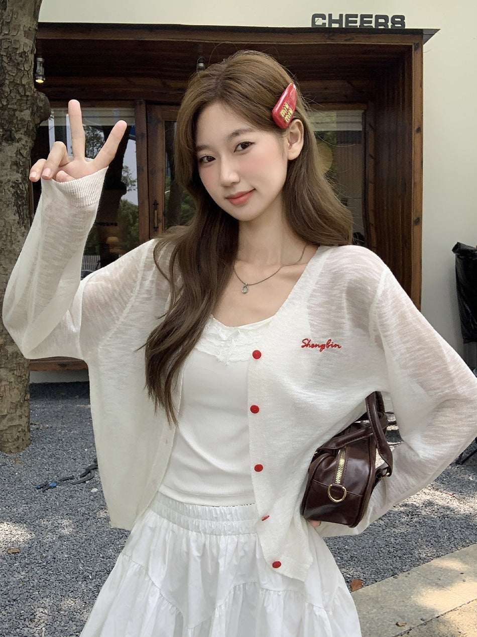 White Sheer Letter Print Knit Women Blouse