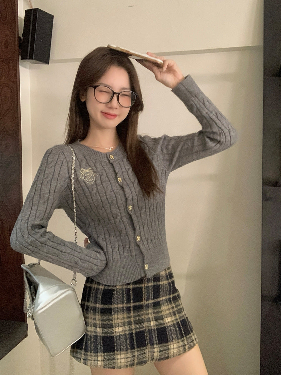 Grey Knitted Chanel Style Cardigan Women Jacket