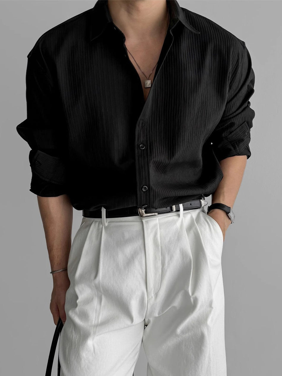 Men’s Black Textured Shirt – No-Iron Business Style