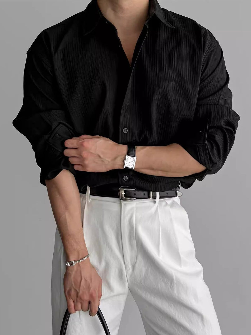 Men’s Black Textured Shirt – No-Iron Business Style
