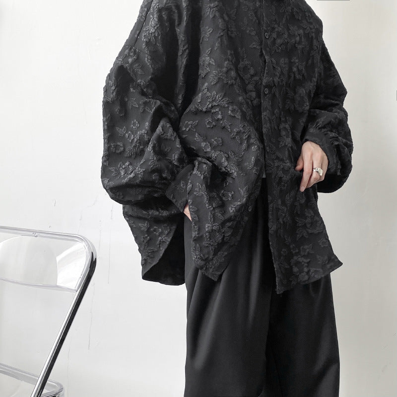 Men’s Jacquard Pleated Shirt – Dark Vibe Style