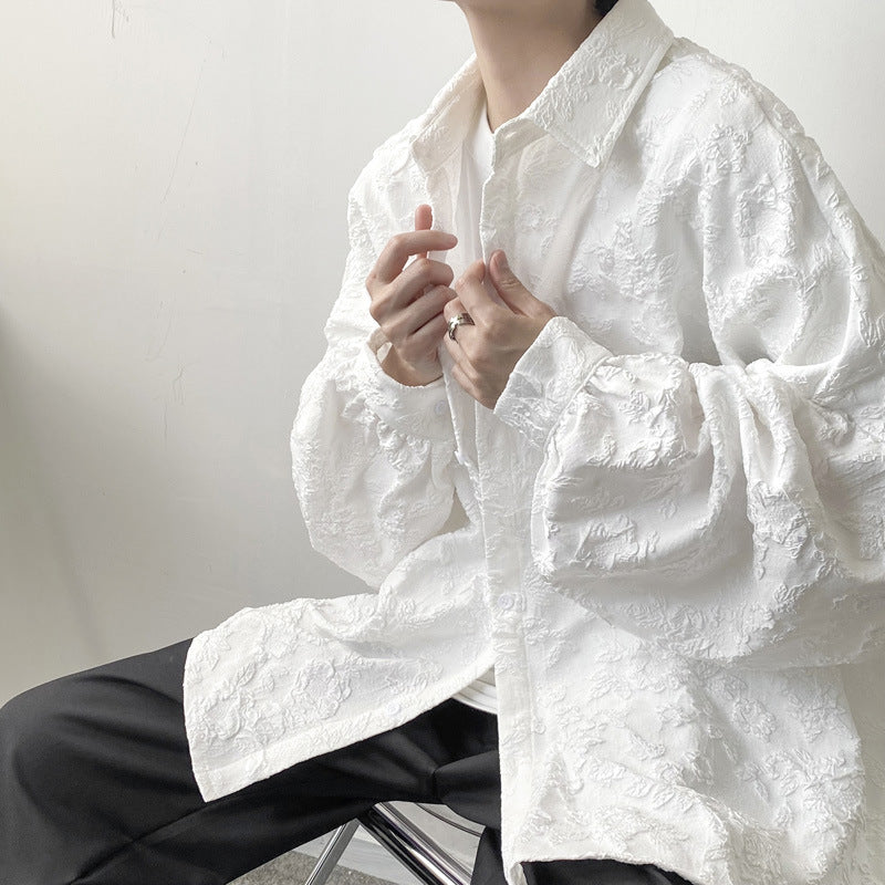 Men’s Jacquard Pleated Shirt – Dark Vibe Style