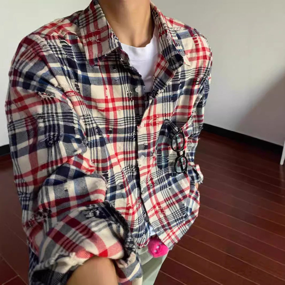 Men’s Retro Plaid Shirt – Color-Matching Couple Style