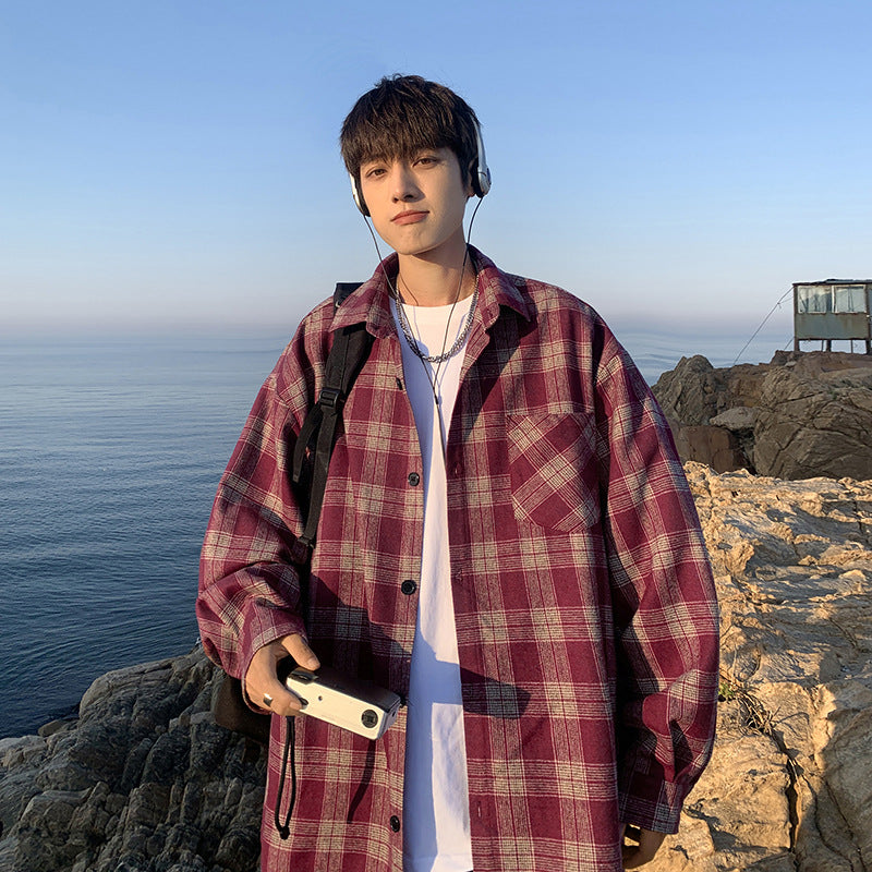 Men’s American Plaid Shirt – Retro Loose Jacket Style